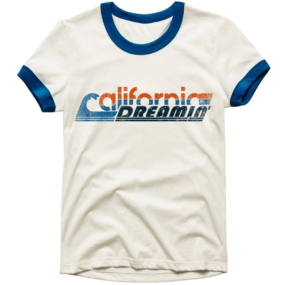 Ringer T Shirt Unisex Off White California Dreamin Retro Vintage Tee 80s 90s